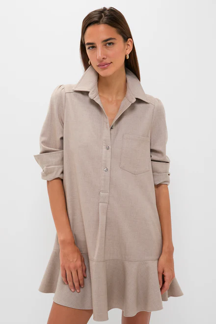 Taupe Brushed Wool Callahan Shirt Dress