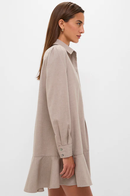 Taupe Brushed Wool Callahan Shirt Dress - 2