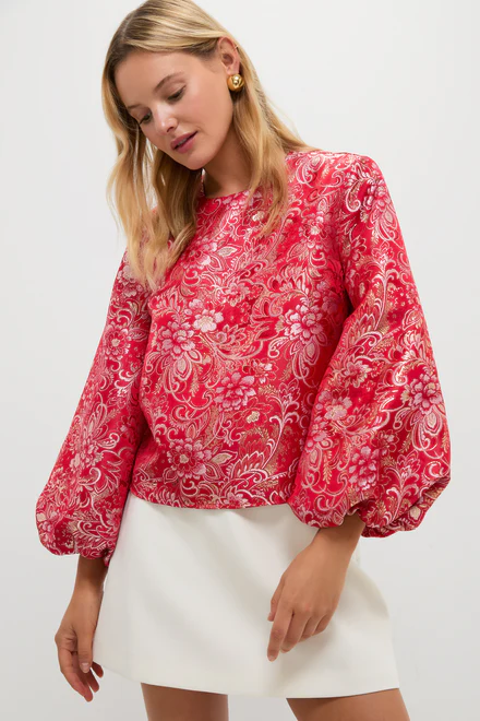 Red & Pink Jacquard Janie Blouse
