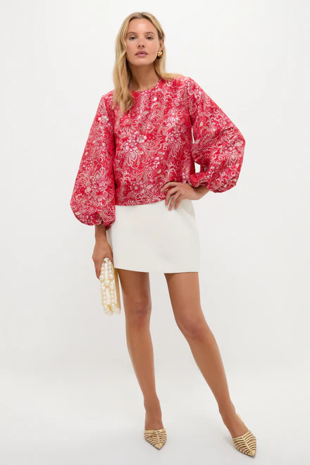 Red & Pink Jacquard Janie Blouse - 2