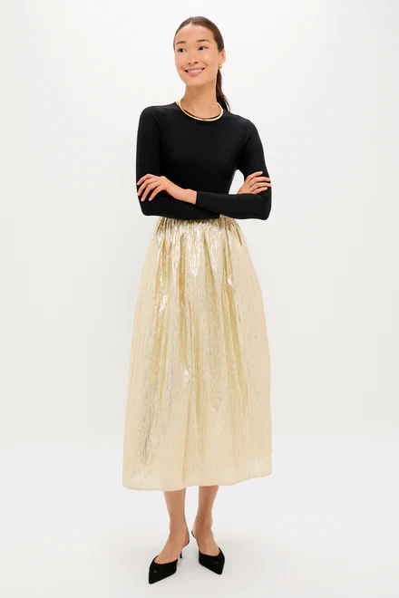 Gold Plisse & Black Mixed Media Schuyler Maxi Dress