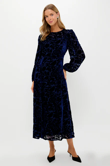 Navy Burnout Velvet Odette Maxi Dress